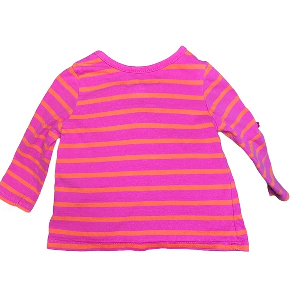 Peanut & Ollie Neon Pink and Orange Striped Long-Sleeve Top with Ruffle. 6-9 mo - Picture 2 of 5